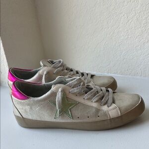 ShuShop Women's Sneakers with Pink and Green Highlights